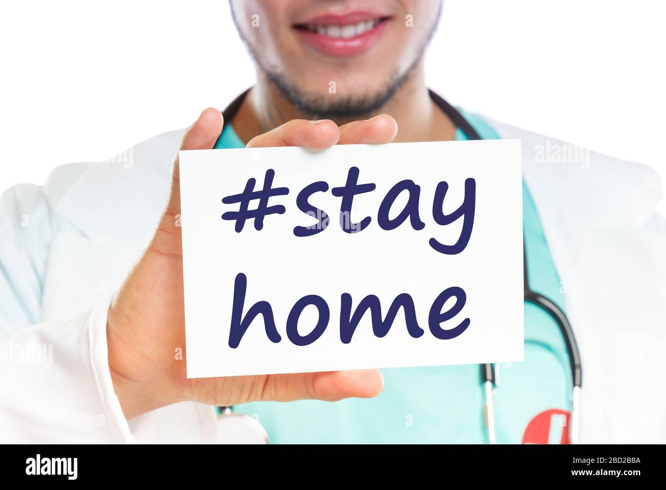 Restez à la maison hashtag stayhome Corona virus coronavirus maladie médecin maladie malade santé avec signe Banque D'Images