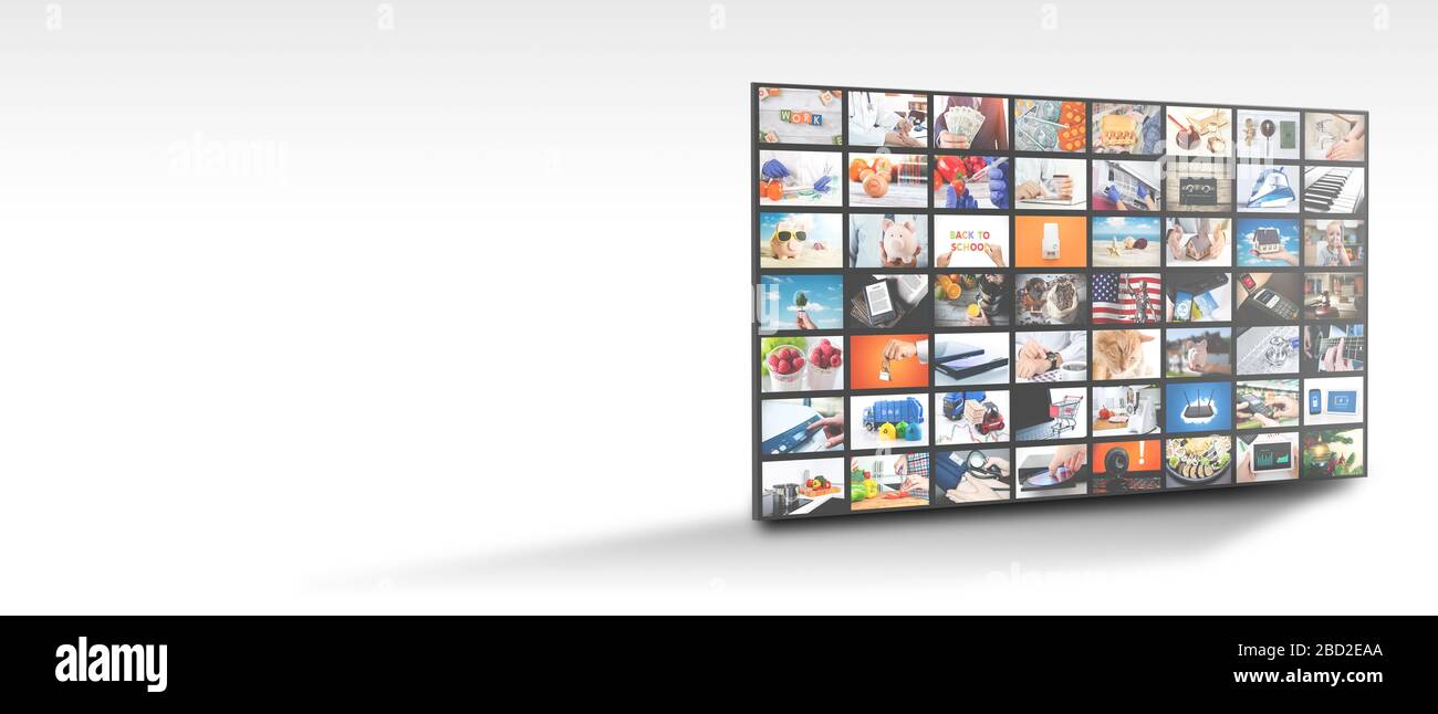 Diffusion de télévision, écran multimédia TV. Image de bannière Web avec espace de copie Banque D'Images