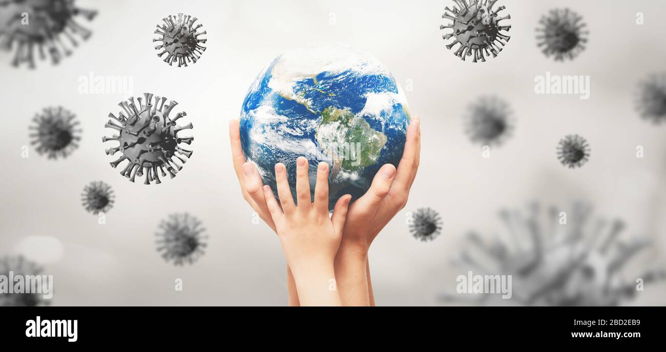 Virus autour de la planète. Concept de sécurité mondiale, pandémie mondiale, coronavirus Banque D'Images