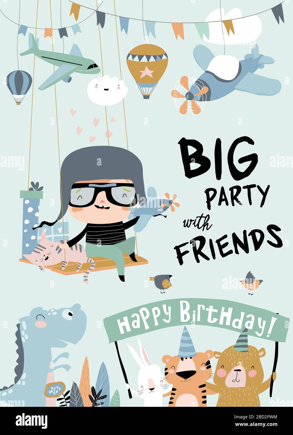 Carte De Vacances De Dessin Anime Pour Petit Garcon Joyeux Anniversaire Image Vectorielle Stock Alamy