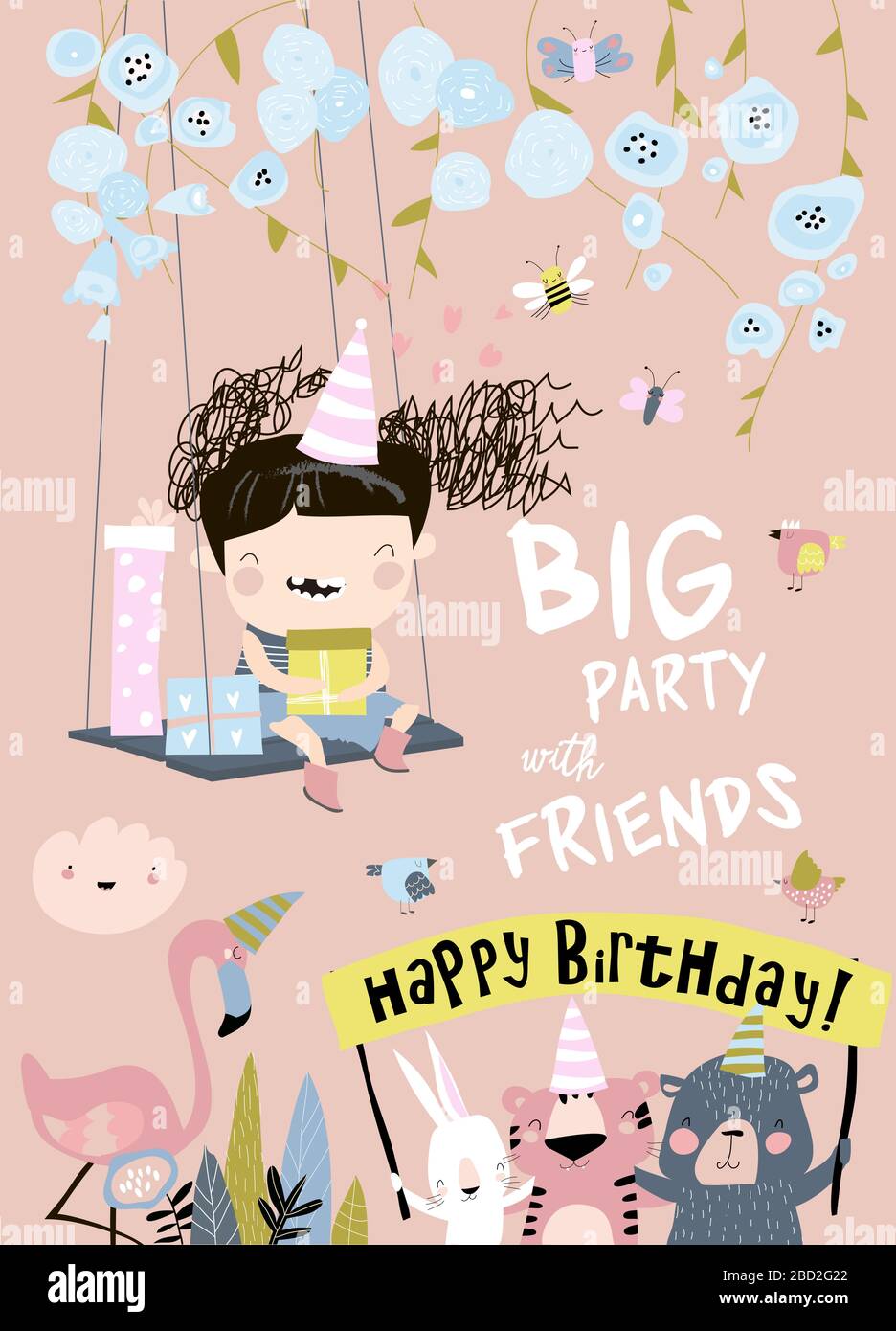 Carte De Vacances De Dessin Anime Pour Petite Fille Joyeux Anniversaire Image Vectorielle Stock Alamy