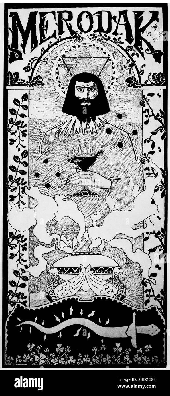 Une affiche de Mardak aka Marduk-Baladan qui a saisi le trône babylonien en 722 av. J.-C. du contrôle assyrien et a maintenu l'indépendance babylonienne face à la suprématie militaire assyrienne pendant plus d'une décennie. L’artiste est inconnu, mais peut-être Marcel-Lenoir (1872-1931) était un peintre français qui a assisté à l’École des Arts motifs pendant six mois en 1892, participant au salon de la Rose-Croix en 1902 après lequel il est retourné à Montauban et a commencé à écrire de la poésie et des paysages de peinture Banque D'Images