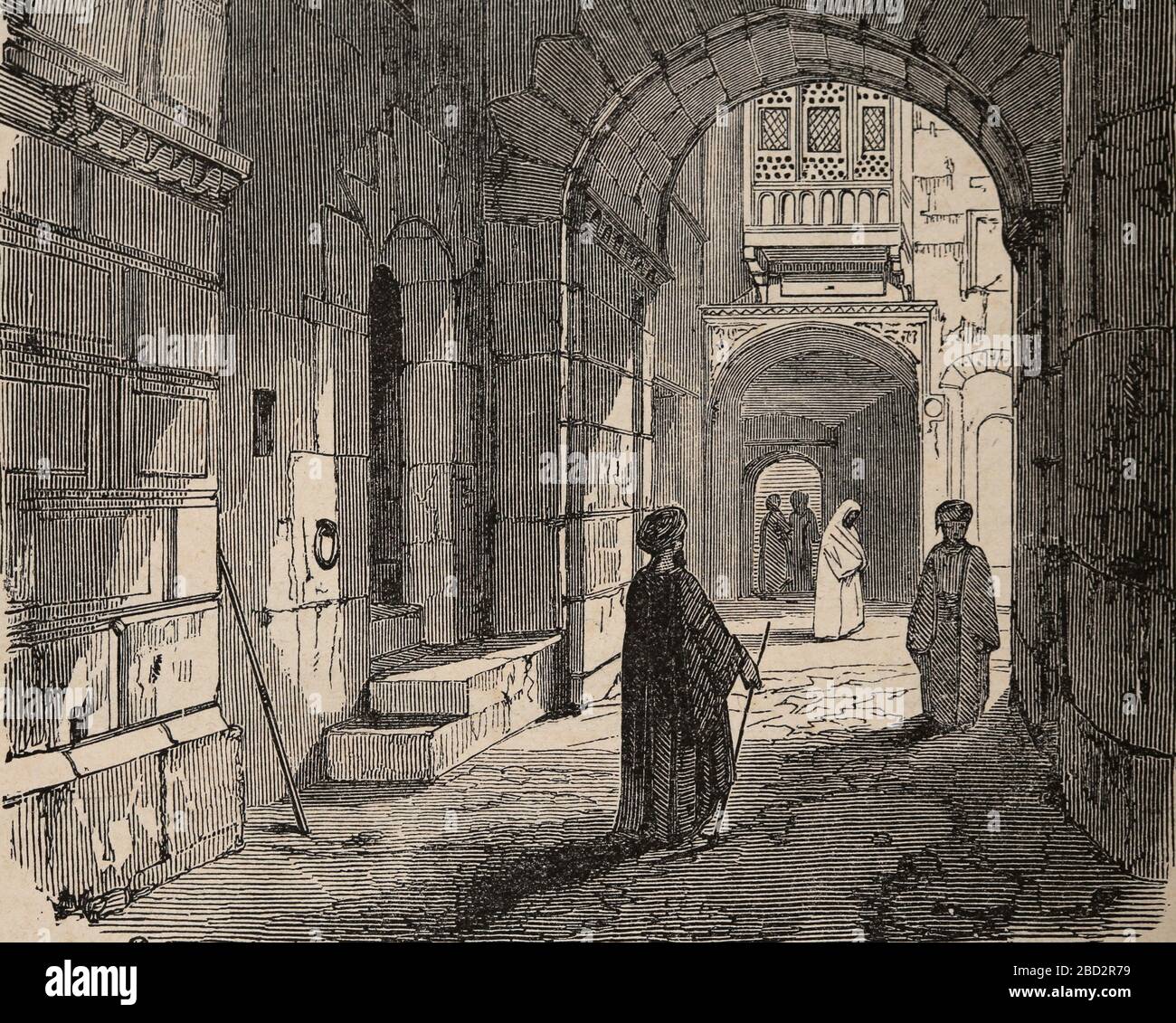 Israël. Ville de Jérusalem. Rue de Saint Stephen. Gravure, XIXe siècle. Banque D'Images