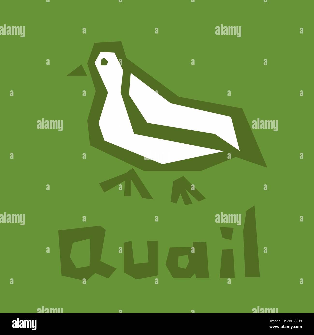 Logo Quail. Illustration vectorielle stylisée des oiseaux isolée sur fond vert. Icône représentant un joli caille. Style moderne et brutal. Icône blanche, contour épais Illustration de Vecteur