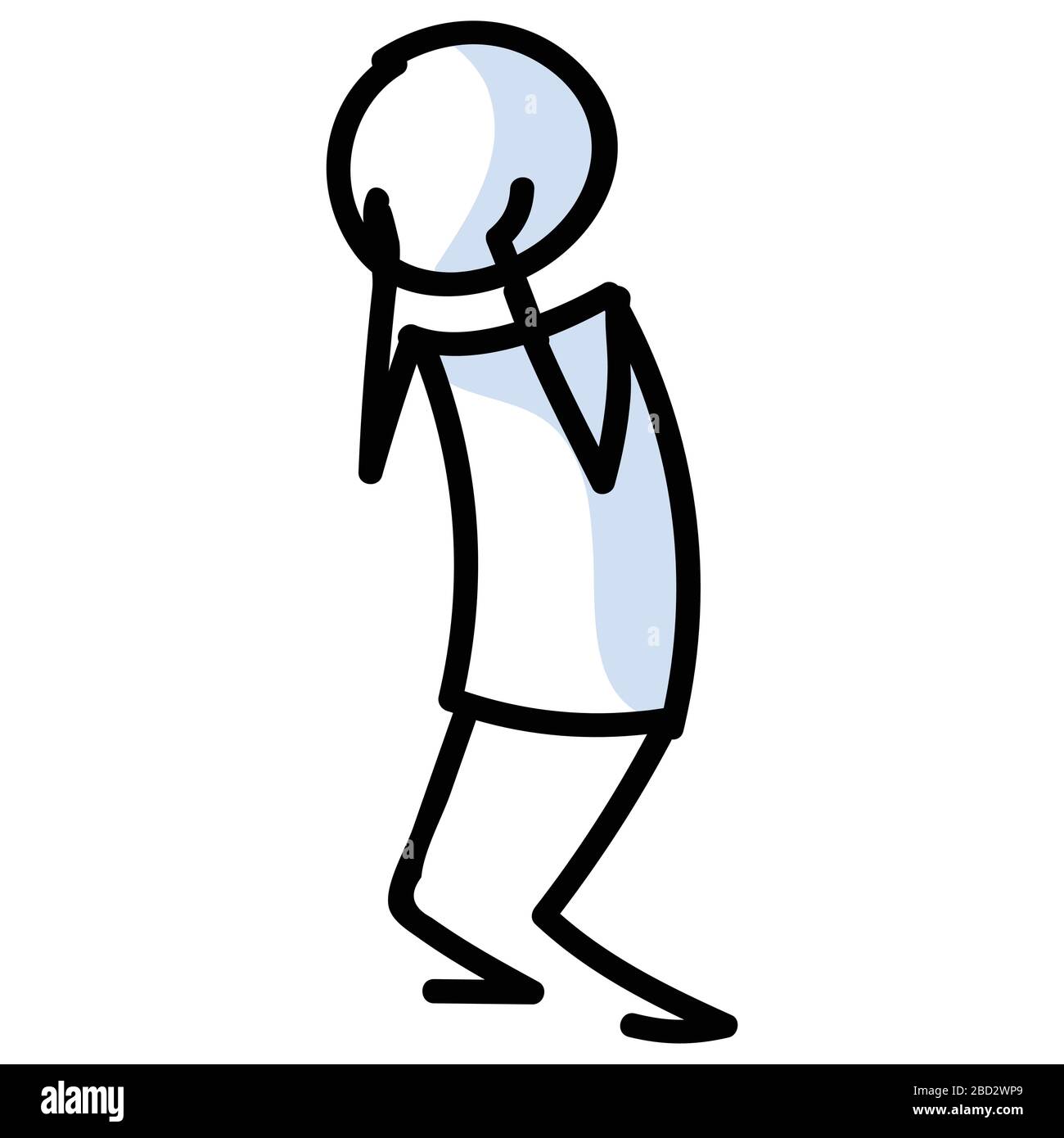 Figurine mignonne avec tête dans les mains émotion icône lineart. Pictogramme d'humeur peur. Communication de l'illustration d'un sentiment mécontent. Vecteur terrifié Illustration de Vecteur