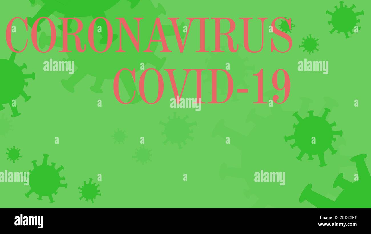 Fond vert de dessin animé avec texte de sujet de coronavirus Banque D'Images