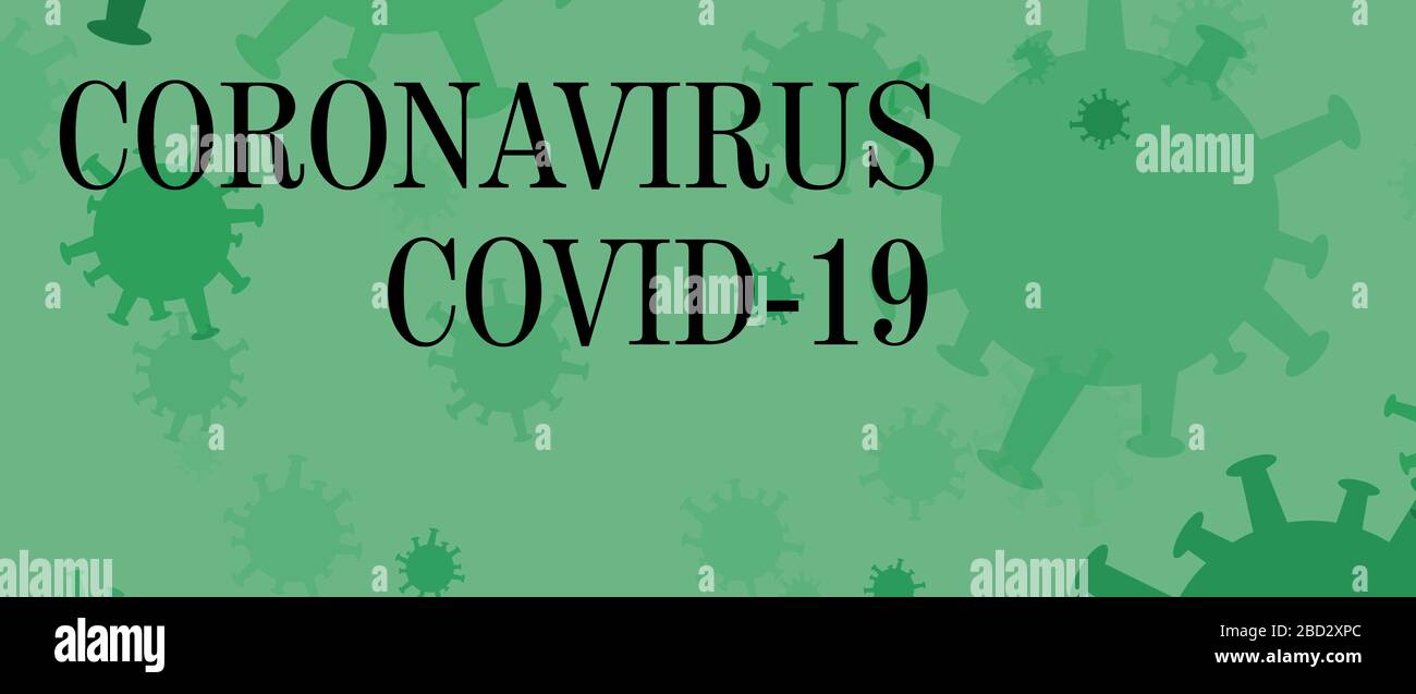 Illustration d'un fond vert de coronavirus avec du texte noir Banque D'Images
