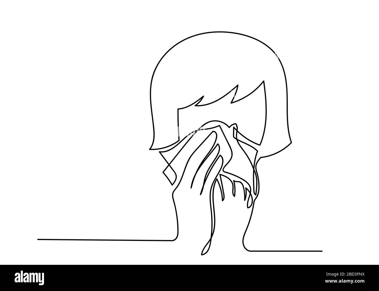 Un masque médical à dessin en ligne continu. Concept de virus corona. Banque D'Images