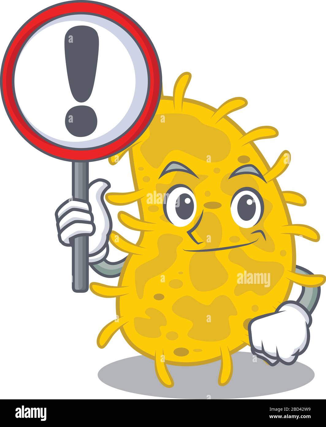 Une icône de bactéries spirilla dessin animé style avec un panneau de signe Illustration de Vecteur