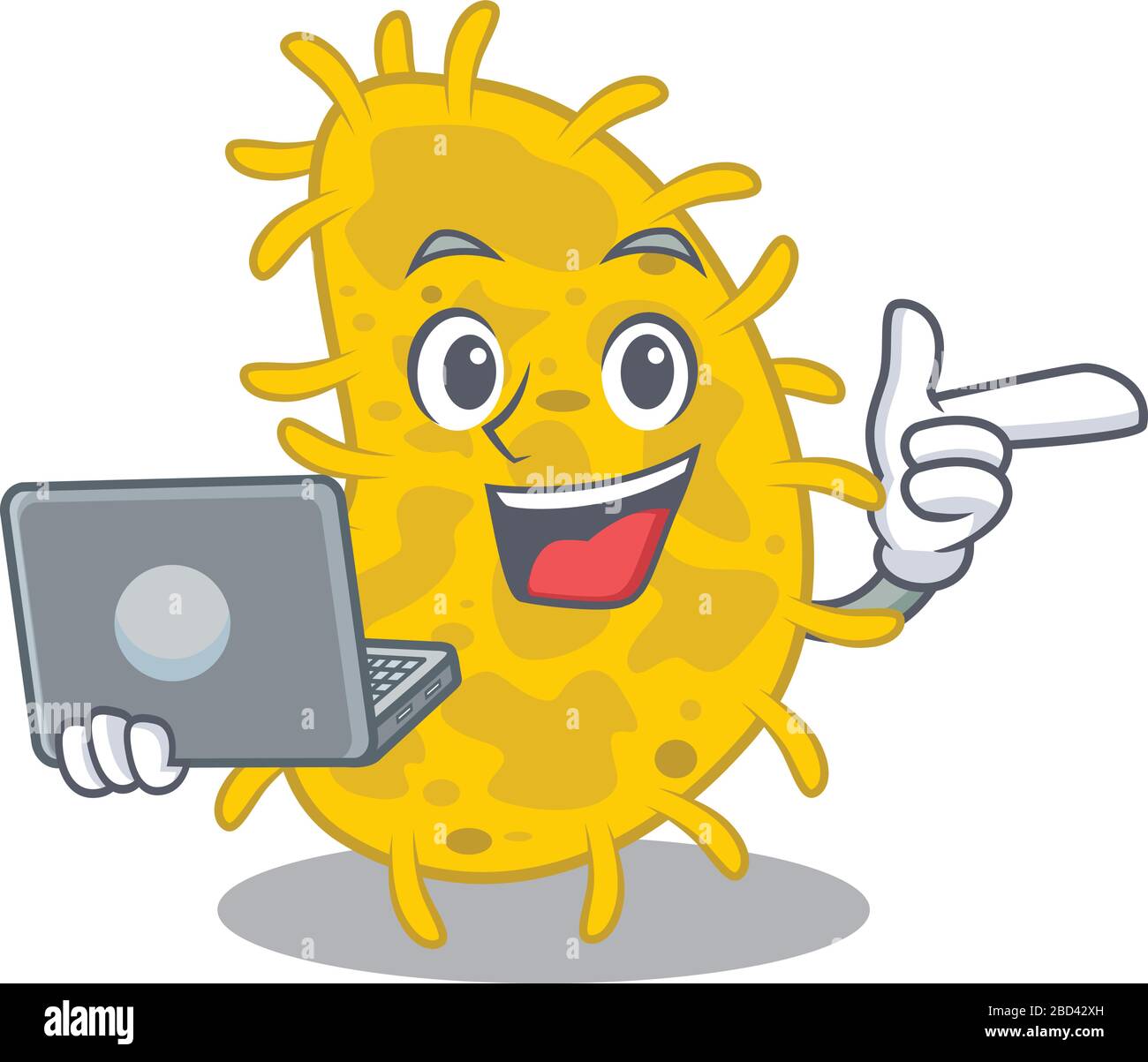 Personnage de dessin animé de bactéries spirilla étudiant intelligent étudiant avec un ordinateur portable Illustration de Vecteur