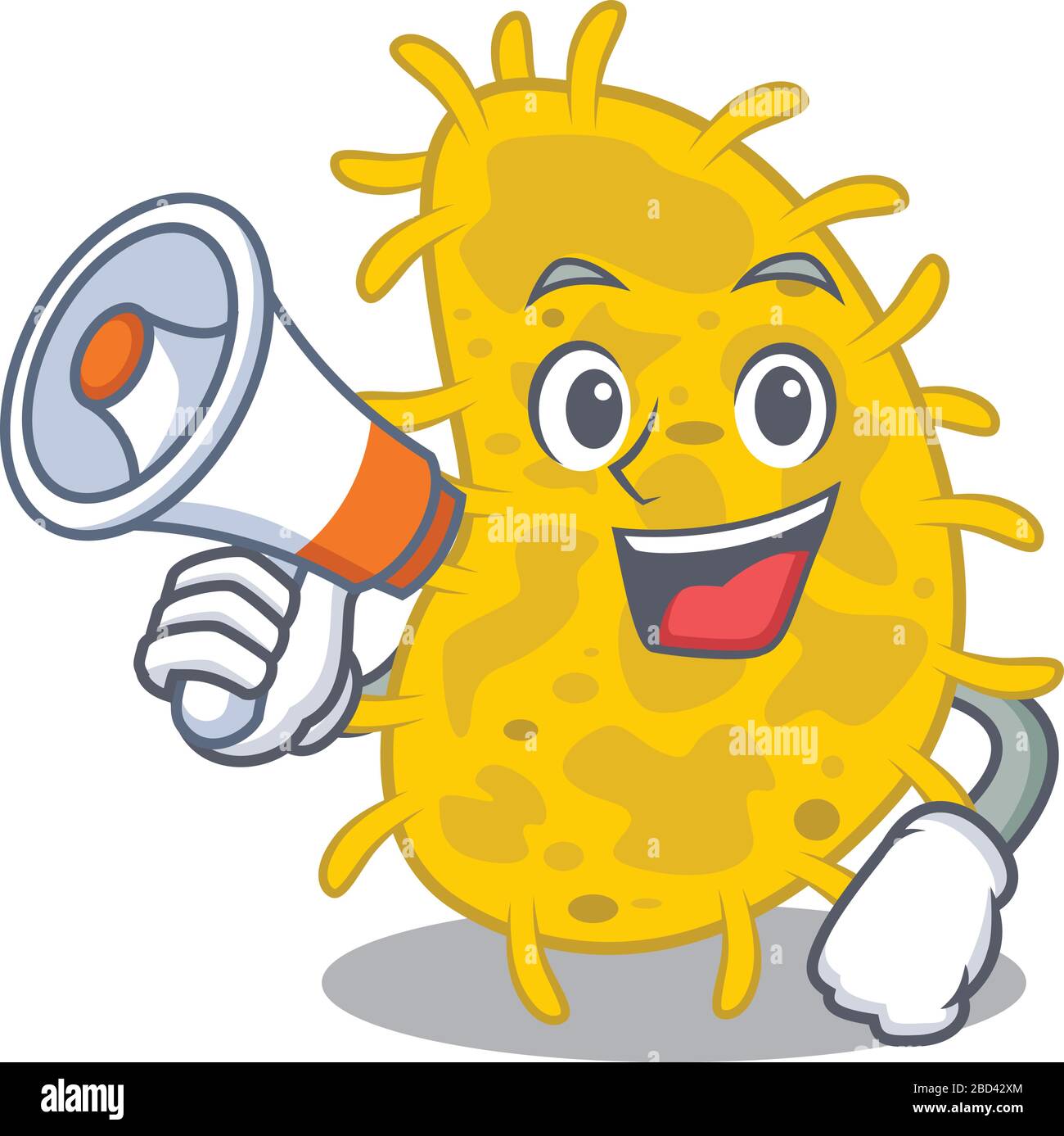 Personnage de dessin animé de bactéries spirilla ayant un mégaphone Illustration de Vecteur