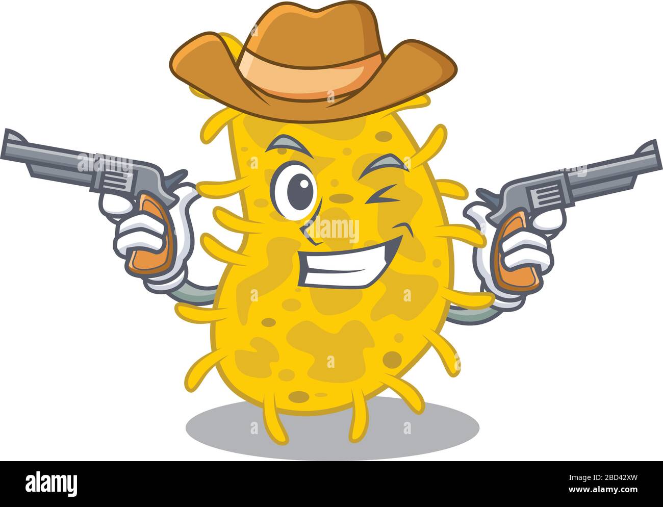 Joli cowboy de bactéries spirilla personnage de dessin animé avec des armes Illustration de Vecteur