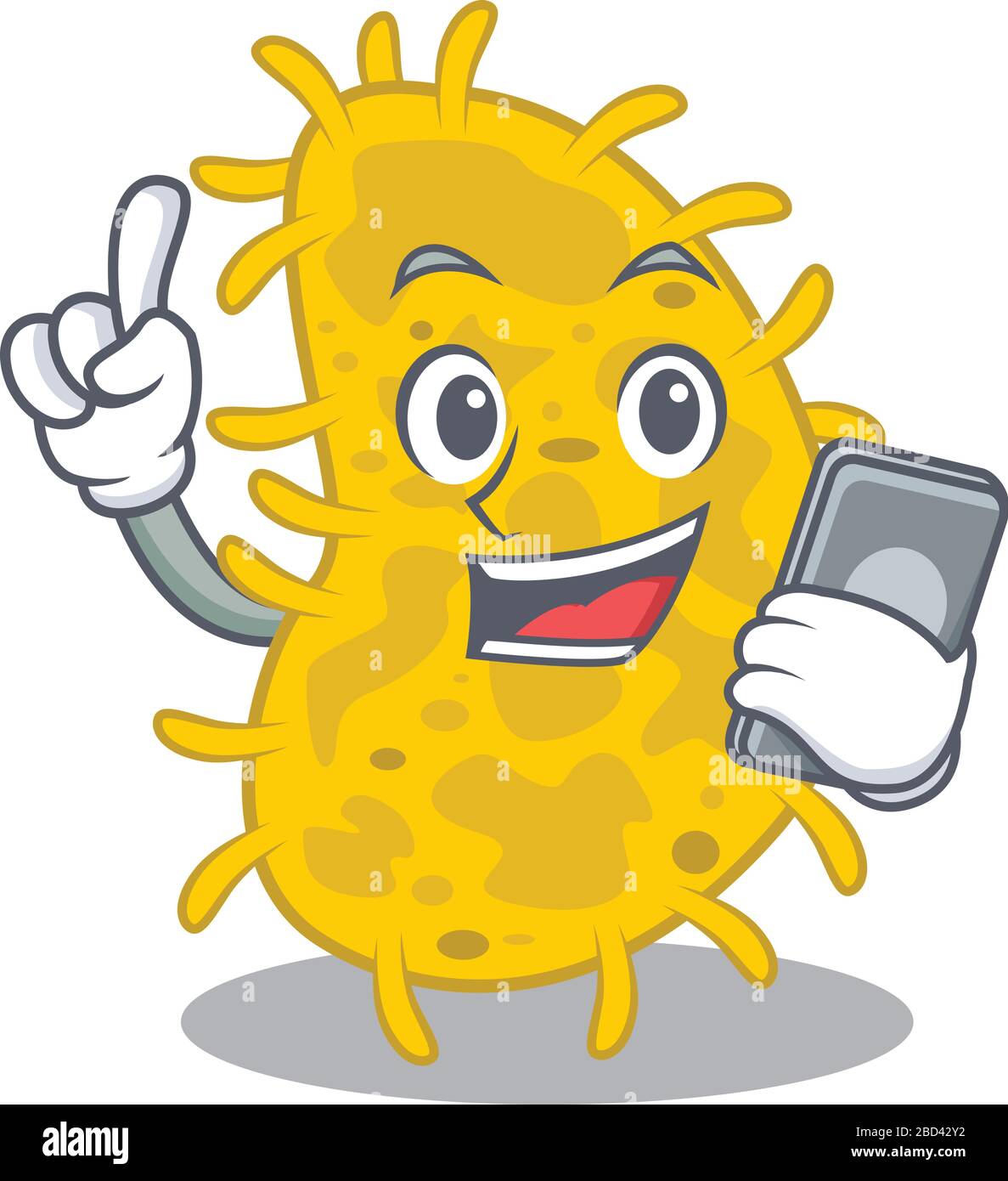 Bactéries spirilla personnage de dessin animé parlant au téléphone Illustration de Vecteur