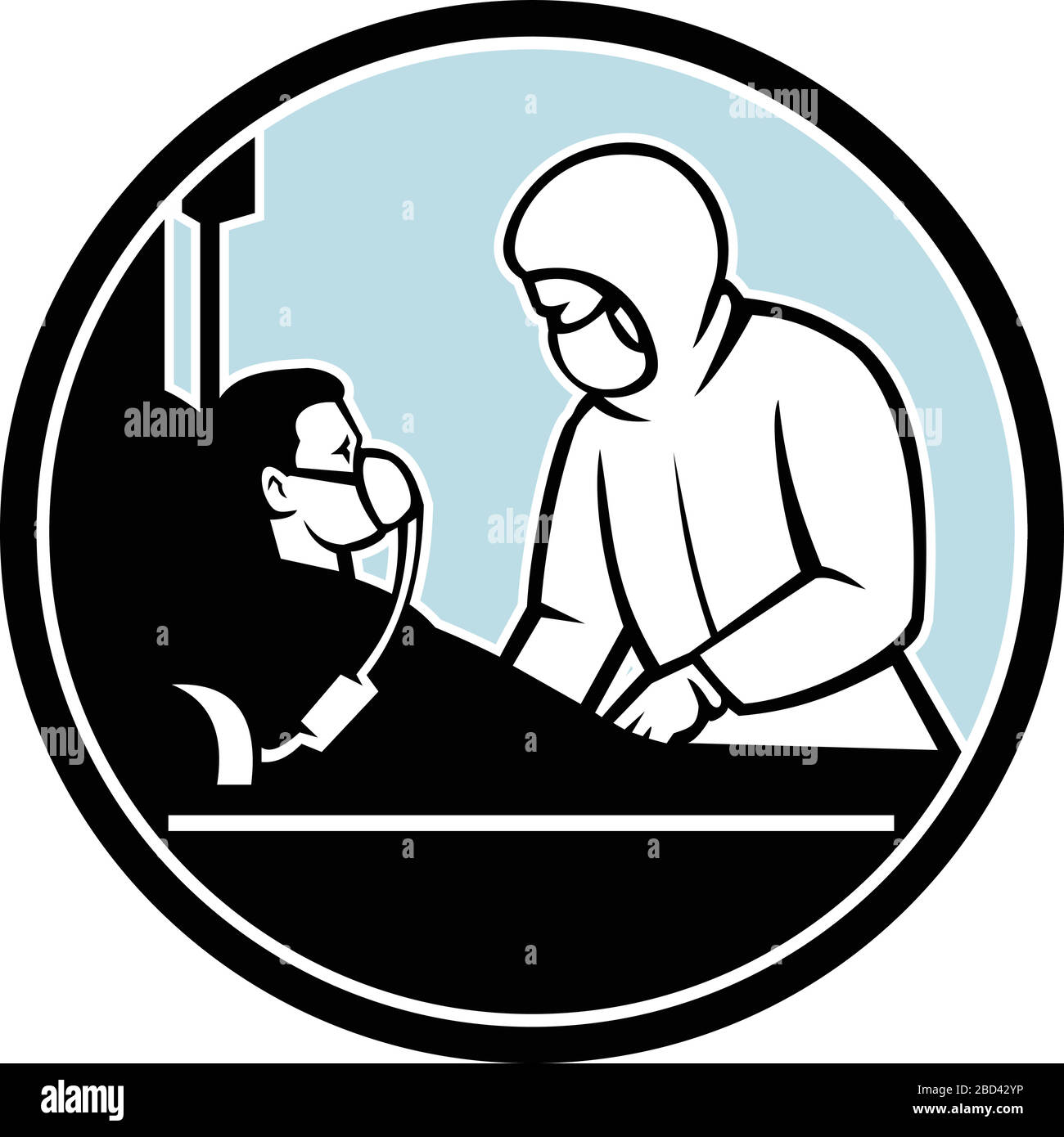 Illustration d'un médecin, d'une infirmière ou d'un professionnel de la santé portant un masque ou un équipement de protection individuelle traiter une pa infectieuse et contagieuse Illustration de Vecteur