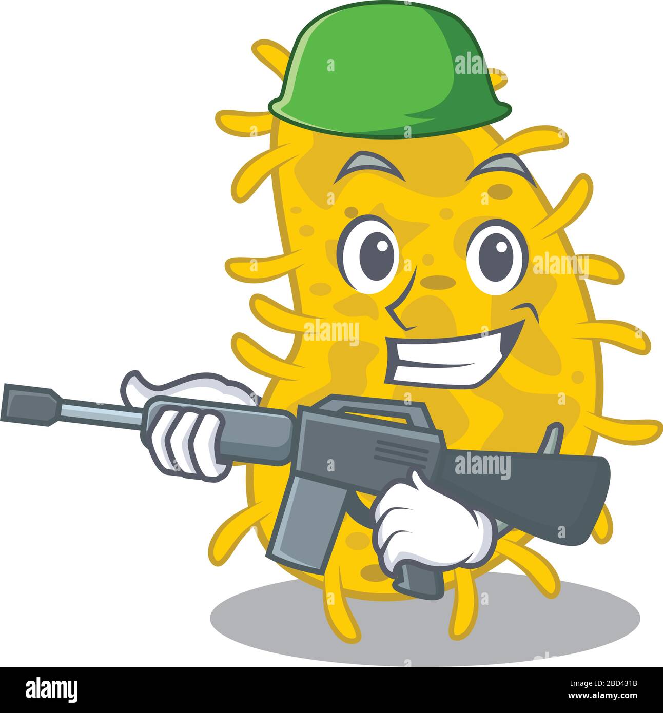 Un dessin animé de bactéries spirilla dans le style de l'Armée avec mitrailleuse Illustration de Vecteur