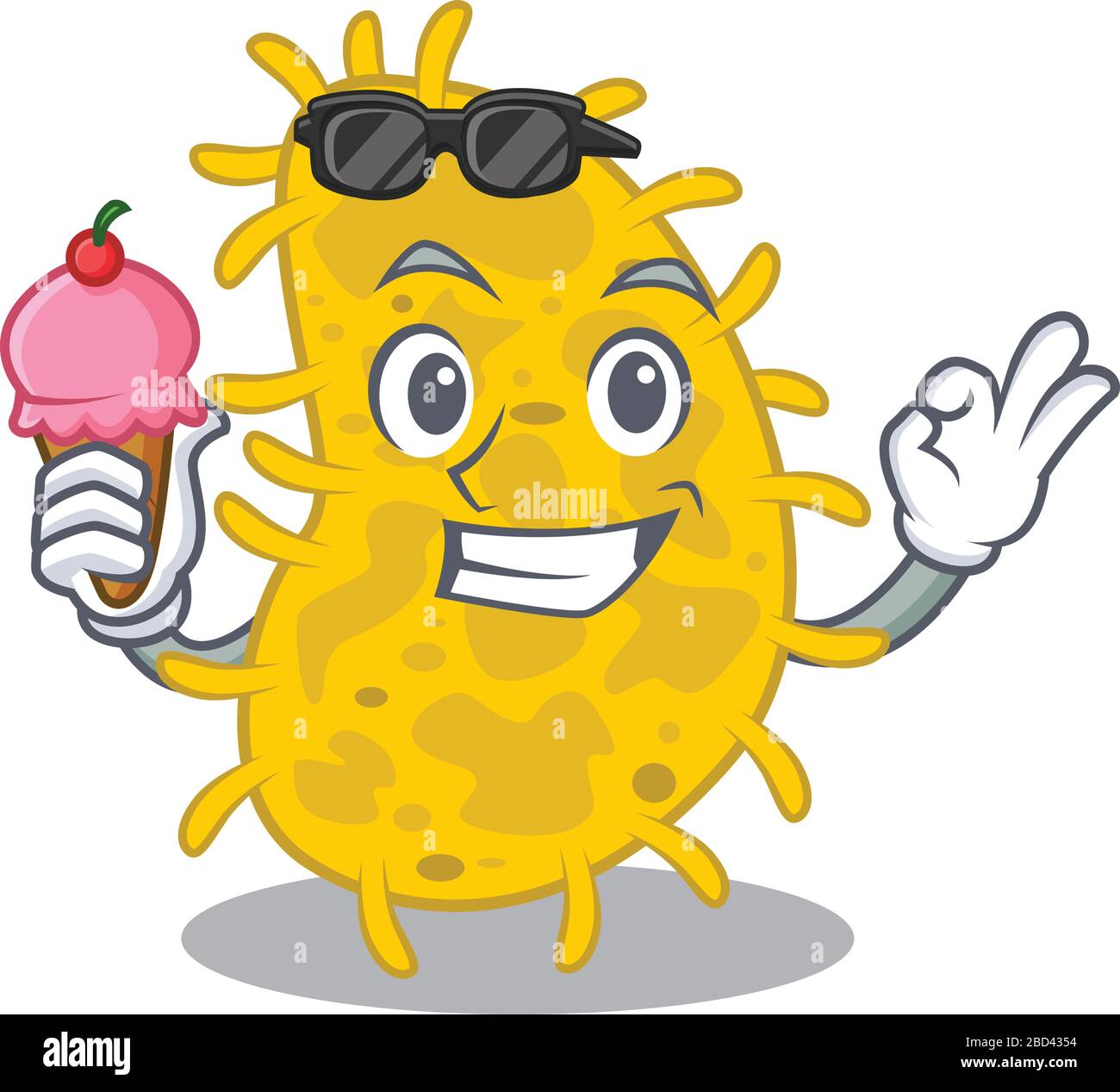 Dessin animé concept de bactéries spirilla ayant une crème glacée Illustration de Vecteur