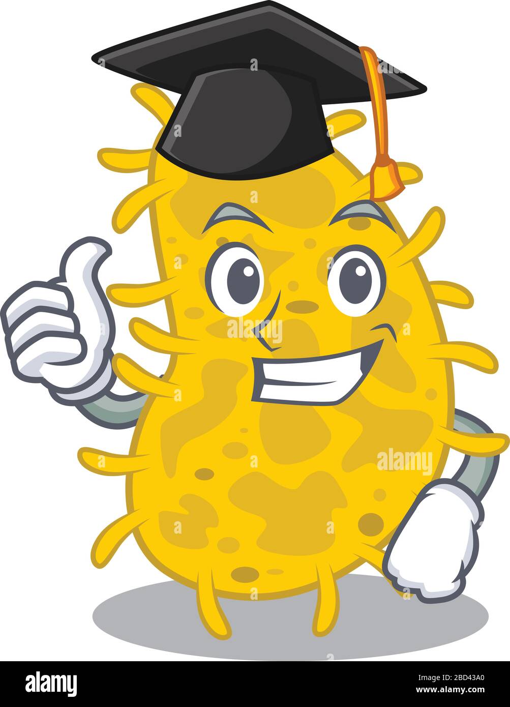 Heureux visage de bactéries spirilla dans chapeau noir de graduation pour la cérémonie Illustration de Vecteur