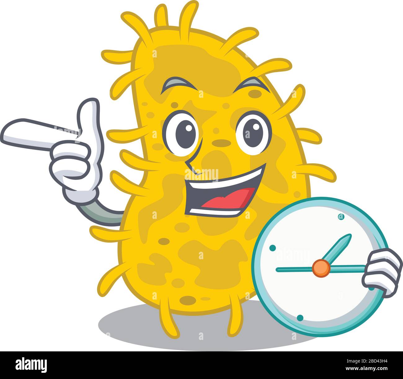 Bactéries spirilla mascotte concept sourire avec horloge Illustration de Vecteur