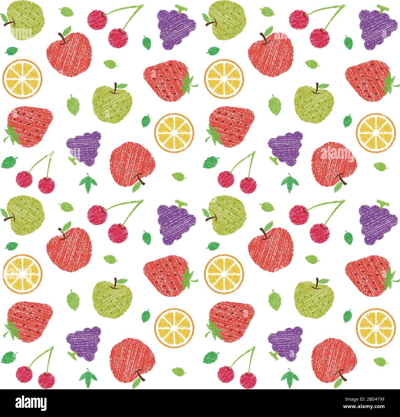 Illustration de motifs textiles sans couture avec fruits et fleurs (style écriture manuscrite / trait de crayon coloré) Illustration de Vecteur