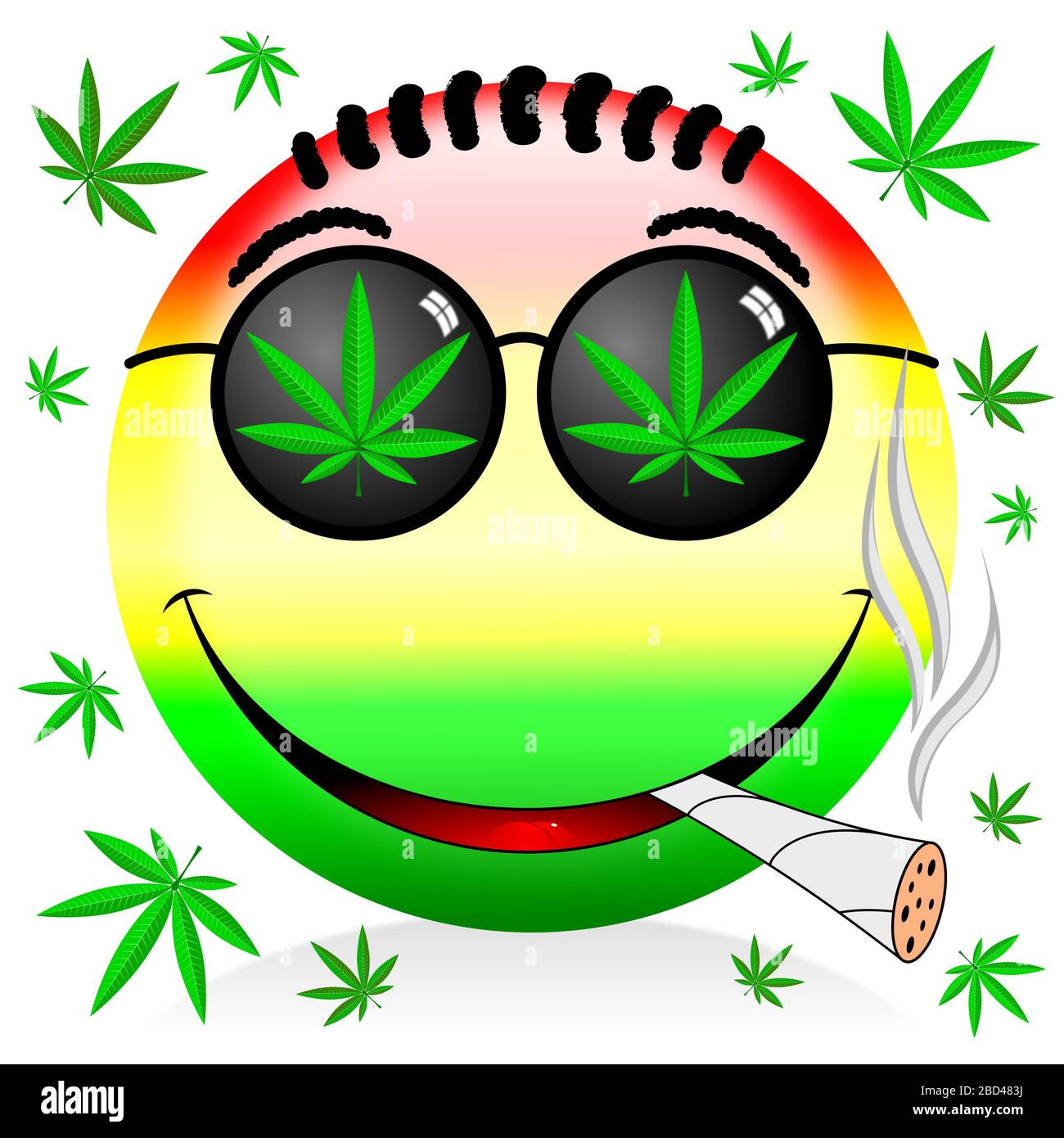 Emoji fumer de la marijuana - illustration colorée de dessin animé Banque D'Images