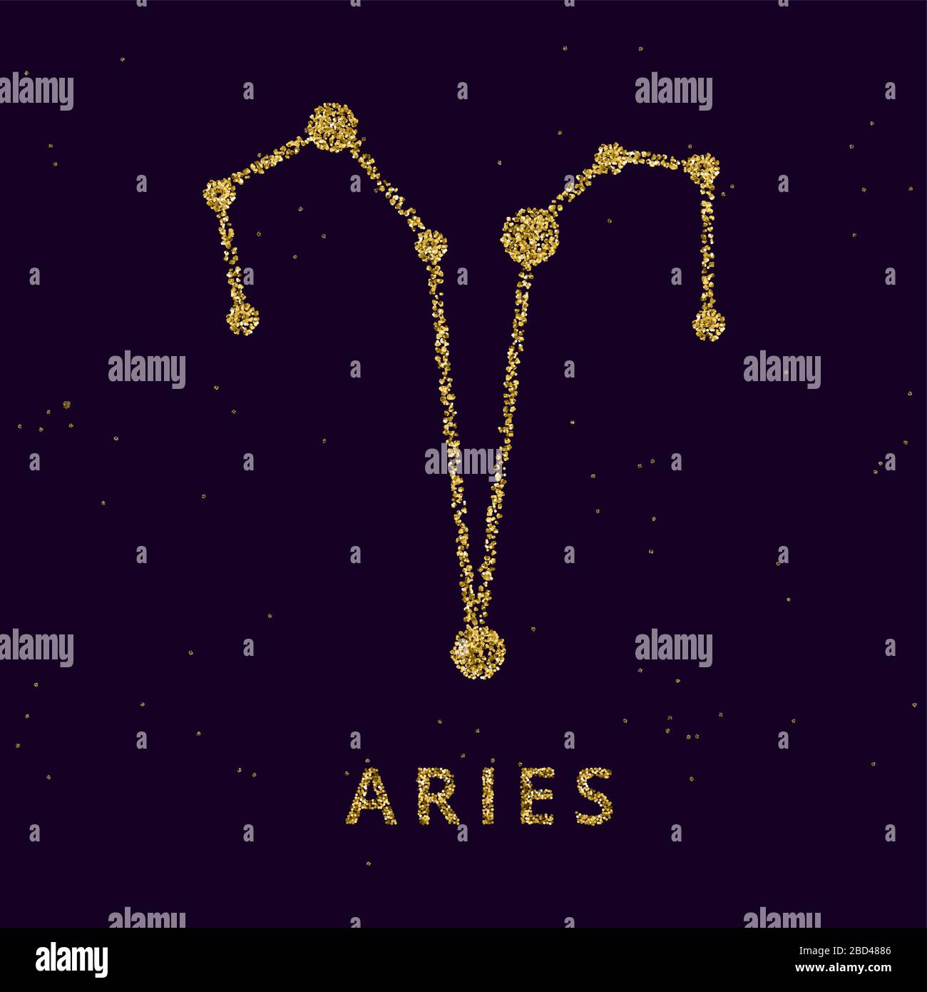 Bélier zodiaque horoscope signe, astrologie simbol dans le style brillant doré brillant sur fond de ciel noir. Illustration de Vecteur