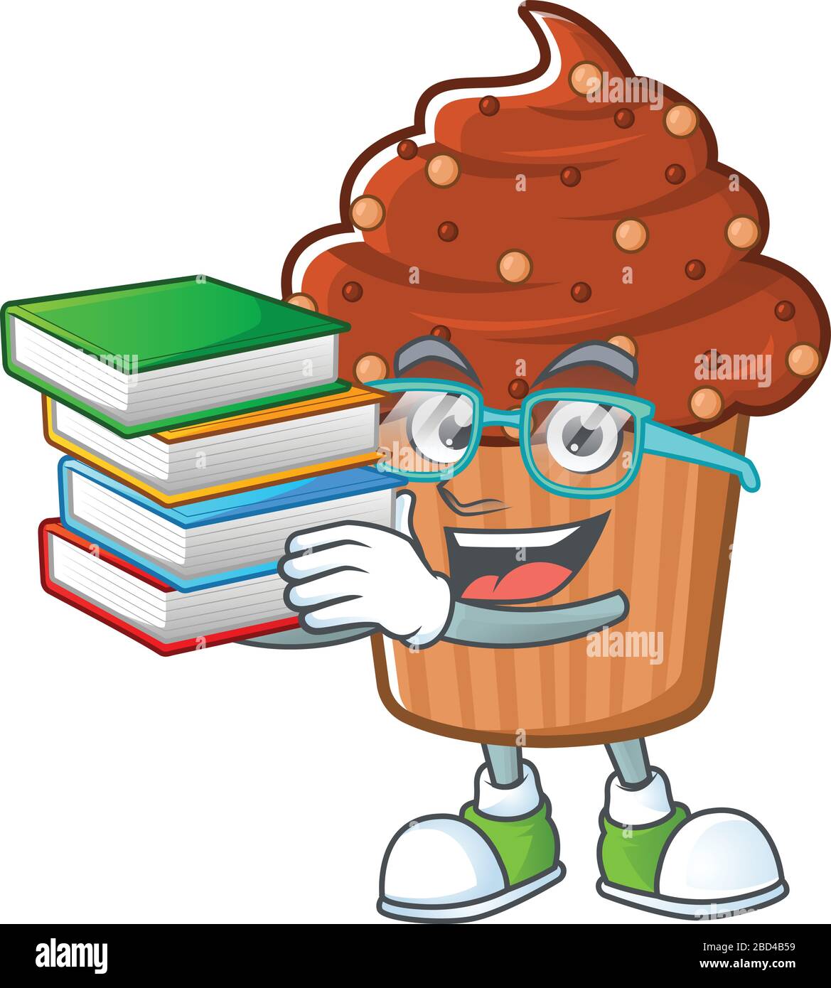 Un motif mascotte de cupcake au chocolat personnage étudiant avec livre Illustration de Vecteur