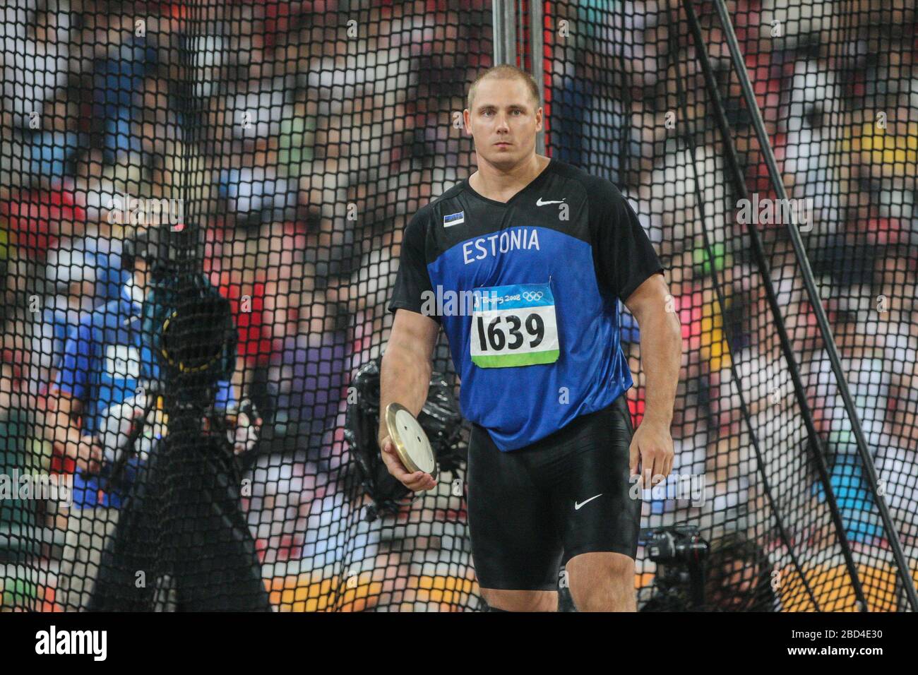 Gerd Kanter, médaillée d'or d'Estonie, Discus Throw final pour hommes au stade national lors des Jeux Olympiques de Beijing 2008 à Beijing, Chine, 19 août Banque D'Images