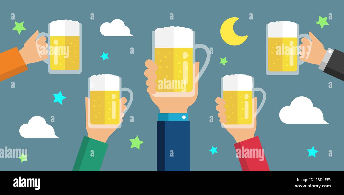Faire un toast avec bière / bière jardin plat bannière illustration Illustration de Vecteur