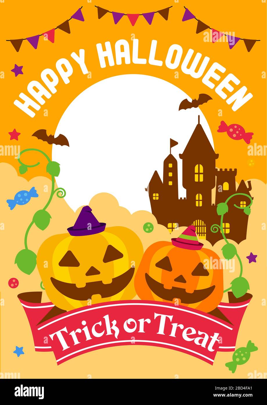 Happy halHalloween / dessin animé citrouille ( Jack o lanterne ) illustration vectorielle de personnage. Modèle d'affiche (dépliant) Illustration de Vecteur