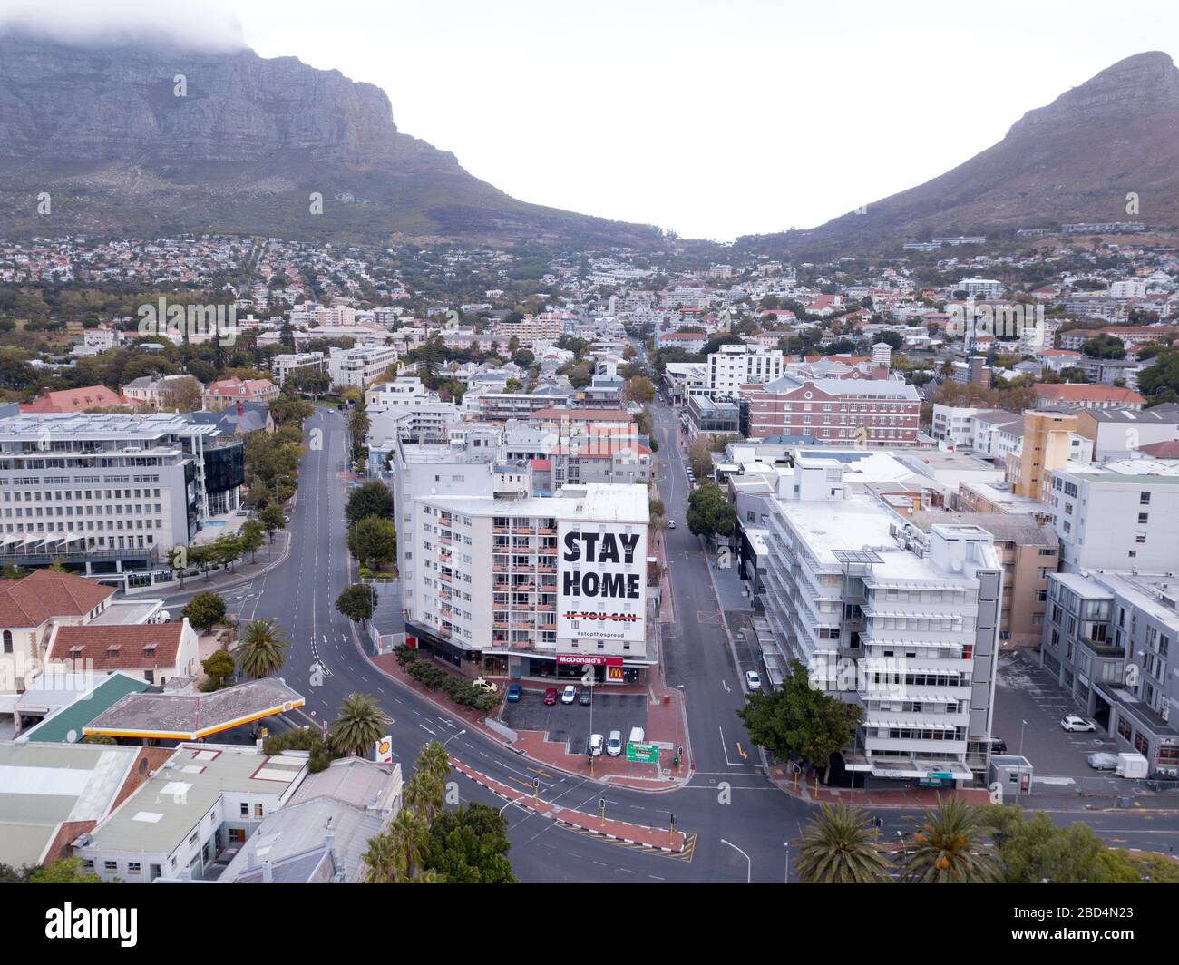 Le Cap, Afrique du Sud - 6 avril 2020 : des rues vides au Cap pendant le verrouillage de Coronavirus Banque D'Images