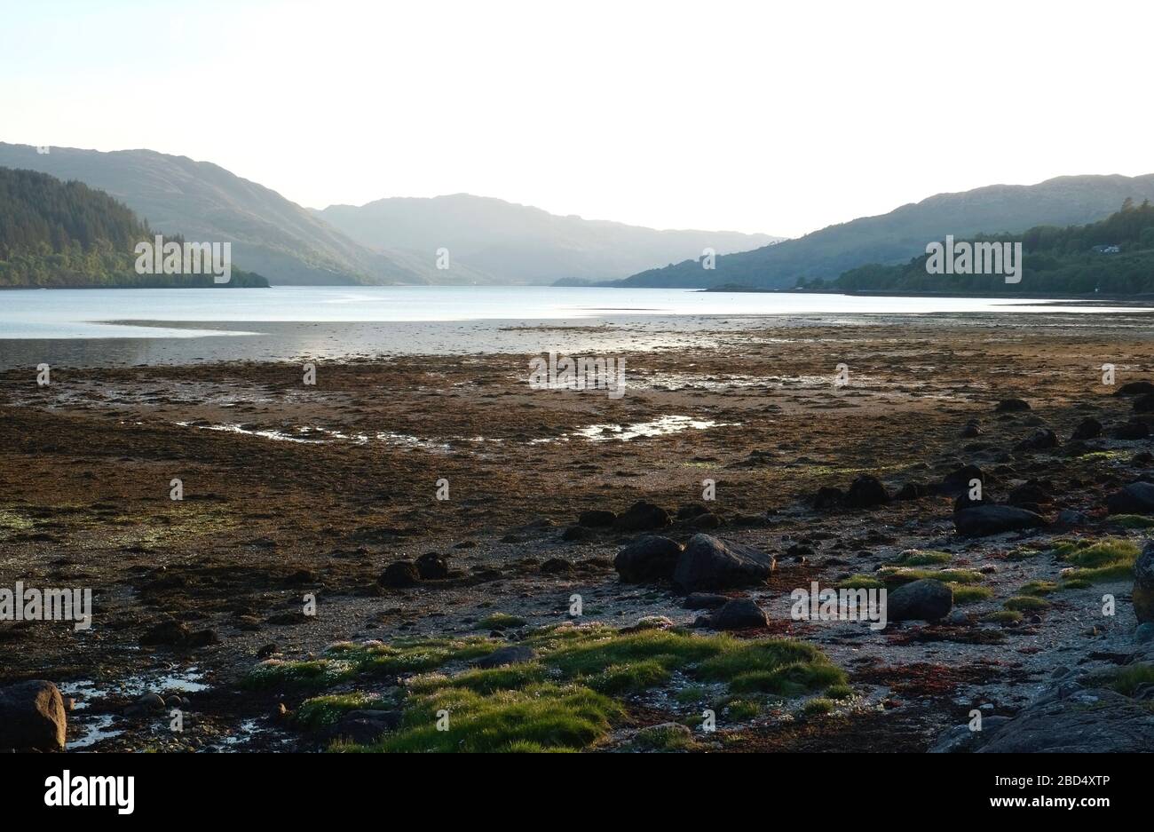Le Loch Sunart d'Écosse au coucher du soleil, vue lors d'un voyage Slow Adventure Banque D'Images