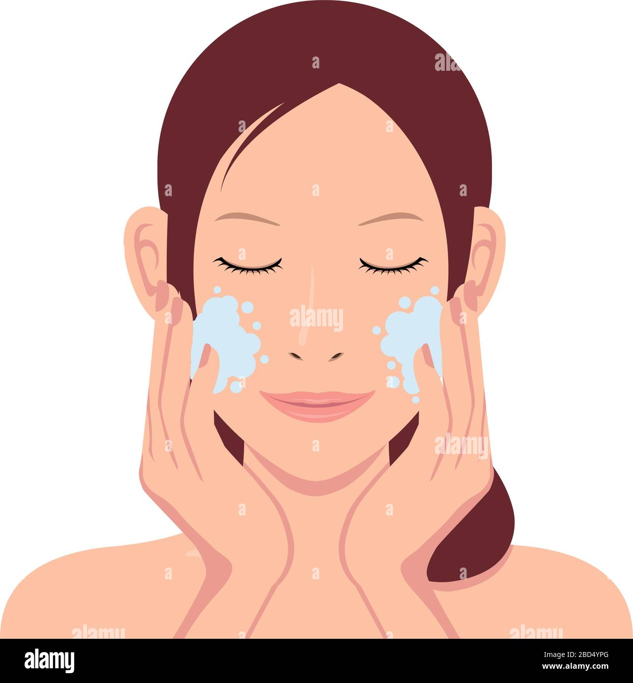Jeune femme asiatique visage illustration vectorielle (juste hors du bain) / nettoyage, maquillage enlèvement Illustration de Vecteur