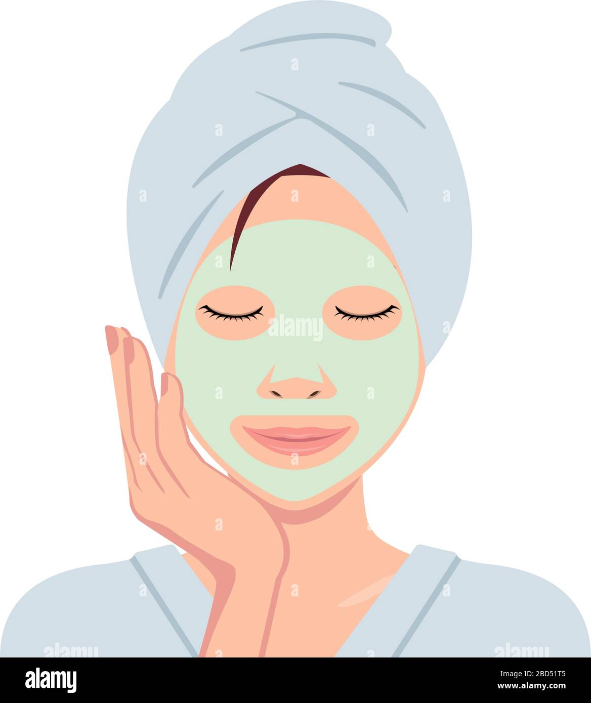 Jeune femme asiatique illustration vectorielle visage (juste hors du bain) / visage pack, masque facial Illustration de Vecteur