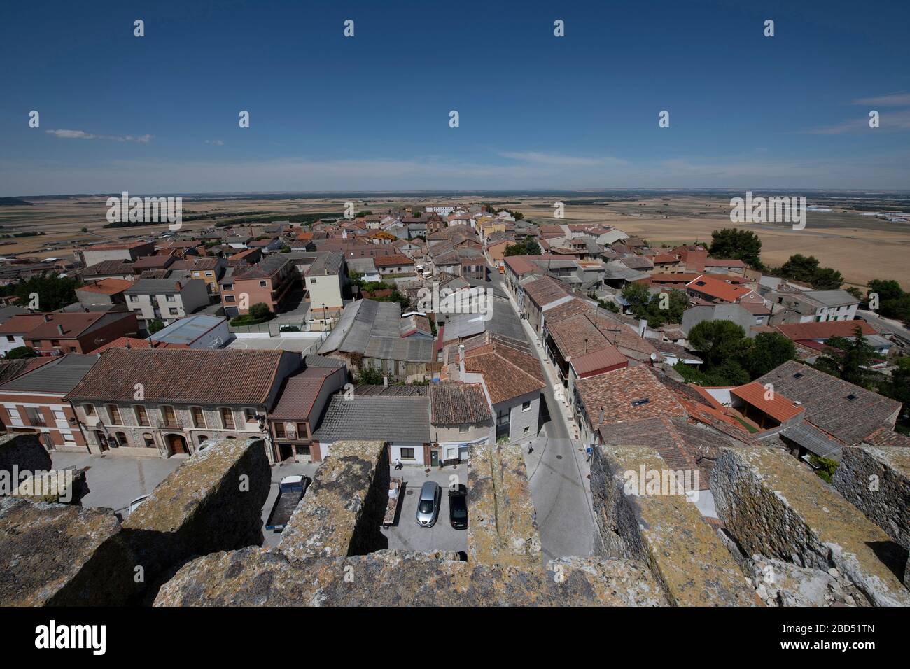 Vue depuis la tour, le château de Portillo, Portillo, la province de Valladolid, Castille et León, Espagne, Europe Banque D'Images