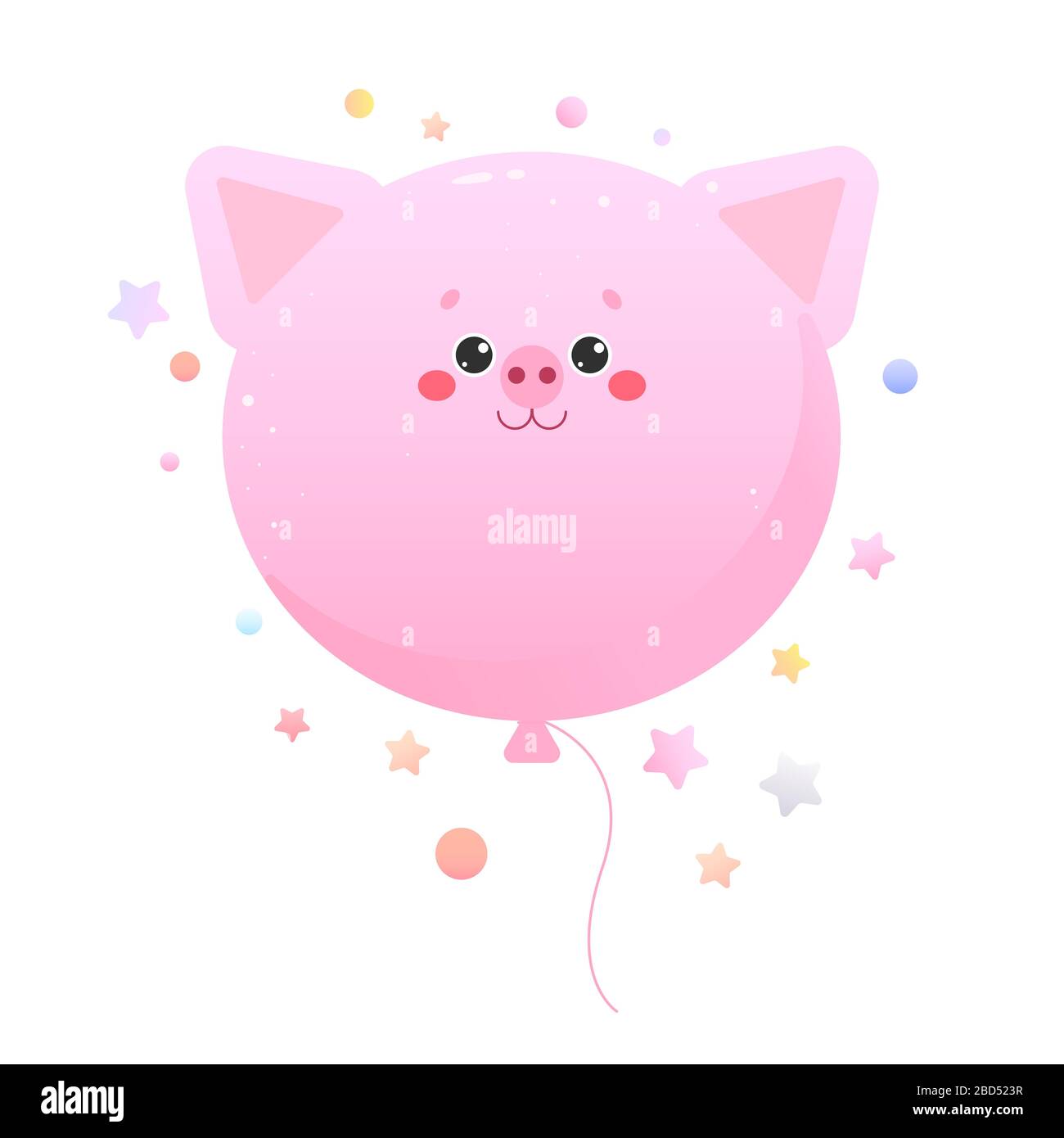 Baloon mignon Kawaii Pig, Piglet. Animal isolé sur un fond blanc. Illustration vectorielle Illustration de Vecteur