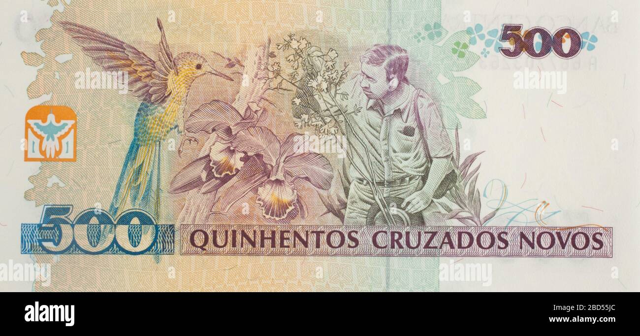 L'inverse d'un billet de banque brésilien Quinhentas Cruzados Novos 500 à partir de 1990 Banque D'Images