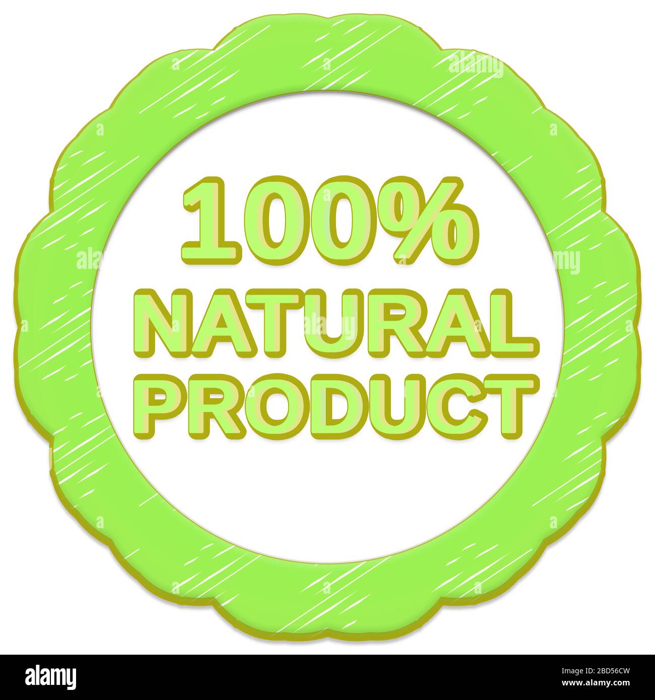 étiquette de produit 100 % naturel. Étiquette fleurie sur fond blanc Banque D'Images