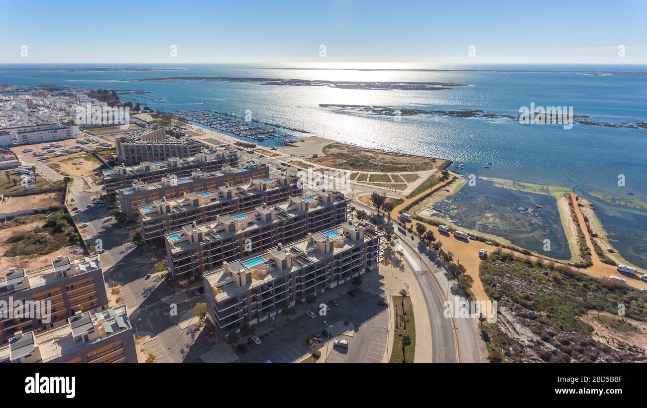 Vue aérienne d'Olhao, Algarve, Portugal. Banque D'Images