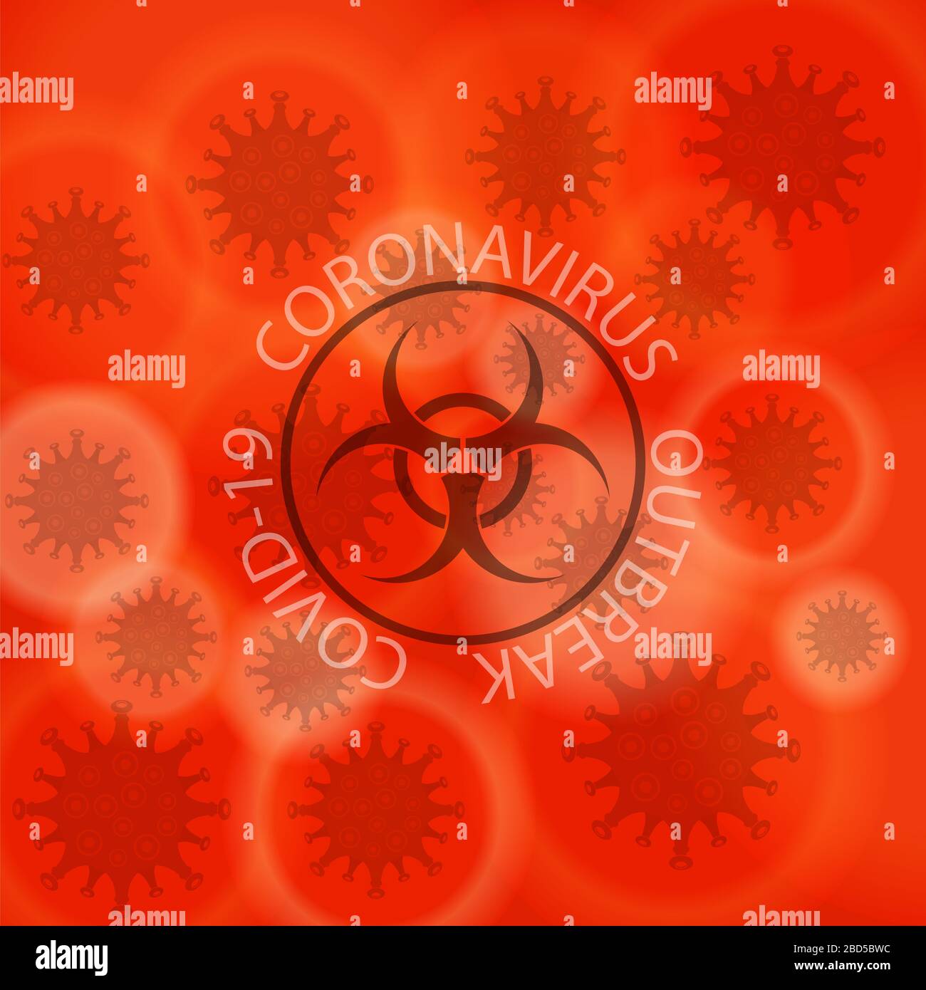 Stop Pandemic Novel Coronavirus Sign and Biohazard logo on Red Background. COVID-19 Banque D'Images