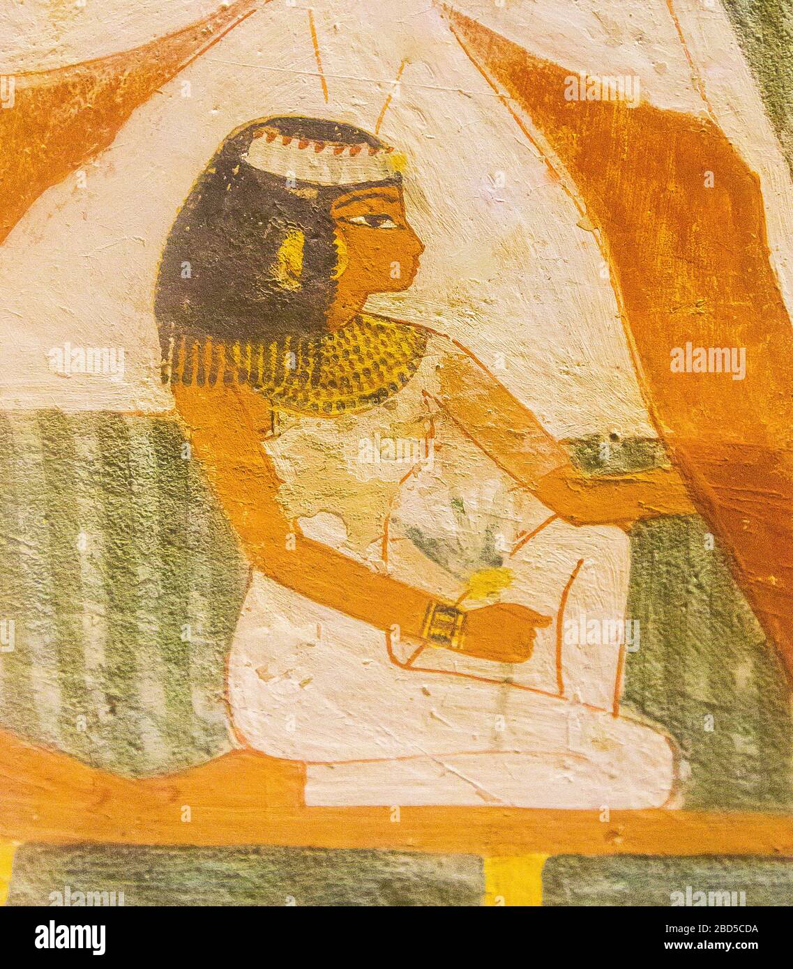 Thèbes en Égypte, Vallée des Nobles, tombe de Nakht. Détail de la chasse dans la scène des marais : UNE beauté, bien trop arty pour ce genre de sport ! Banque D'Images