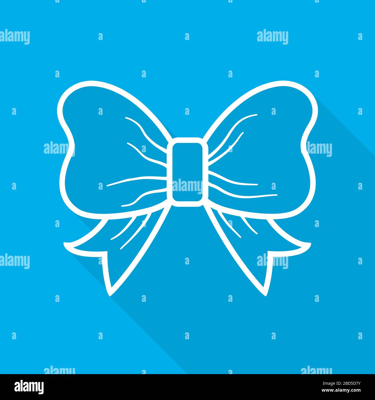 L'icône Bow. Noeud blanc simple avec ombre longue sur fond bleu. Noeud à plat. Illustration vectorielle Illustration de Vecteur