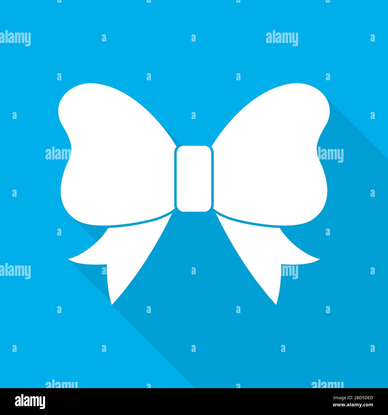 L'icône Bow. Noeud blanc simple avec ombre longue sur fond bleu. Noeud à plat. Illustration vectorielle Illustration de Vecteur