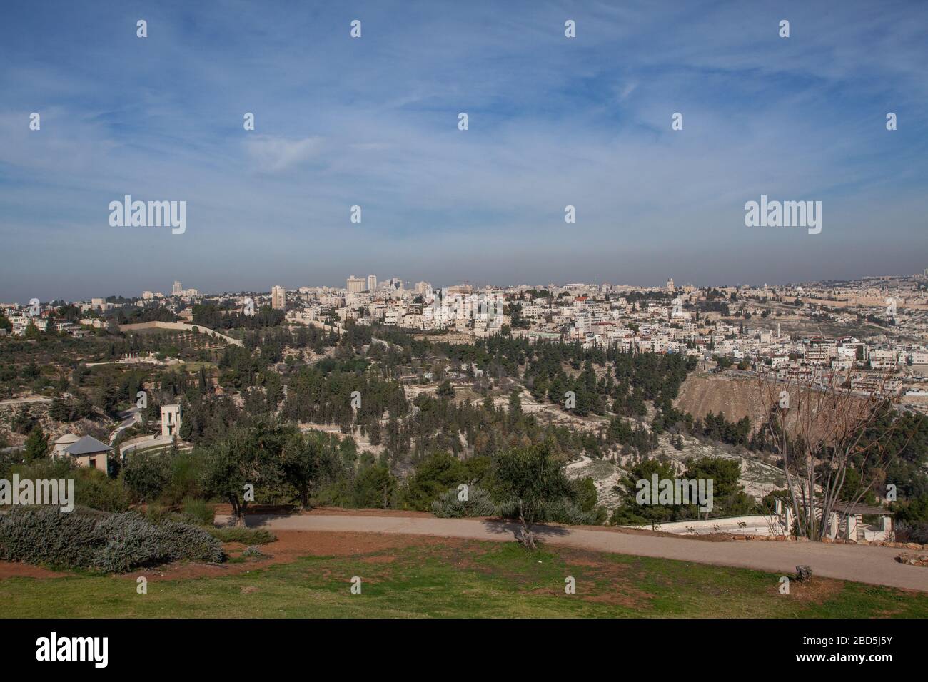 Vue générale sur Jérusalem, la vieille ville et le mont du Temple Banque D'Images