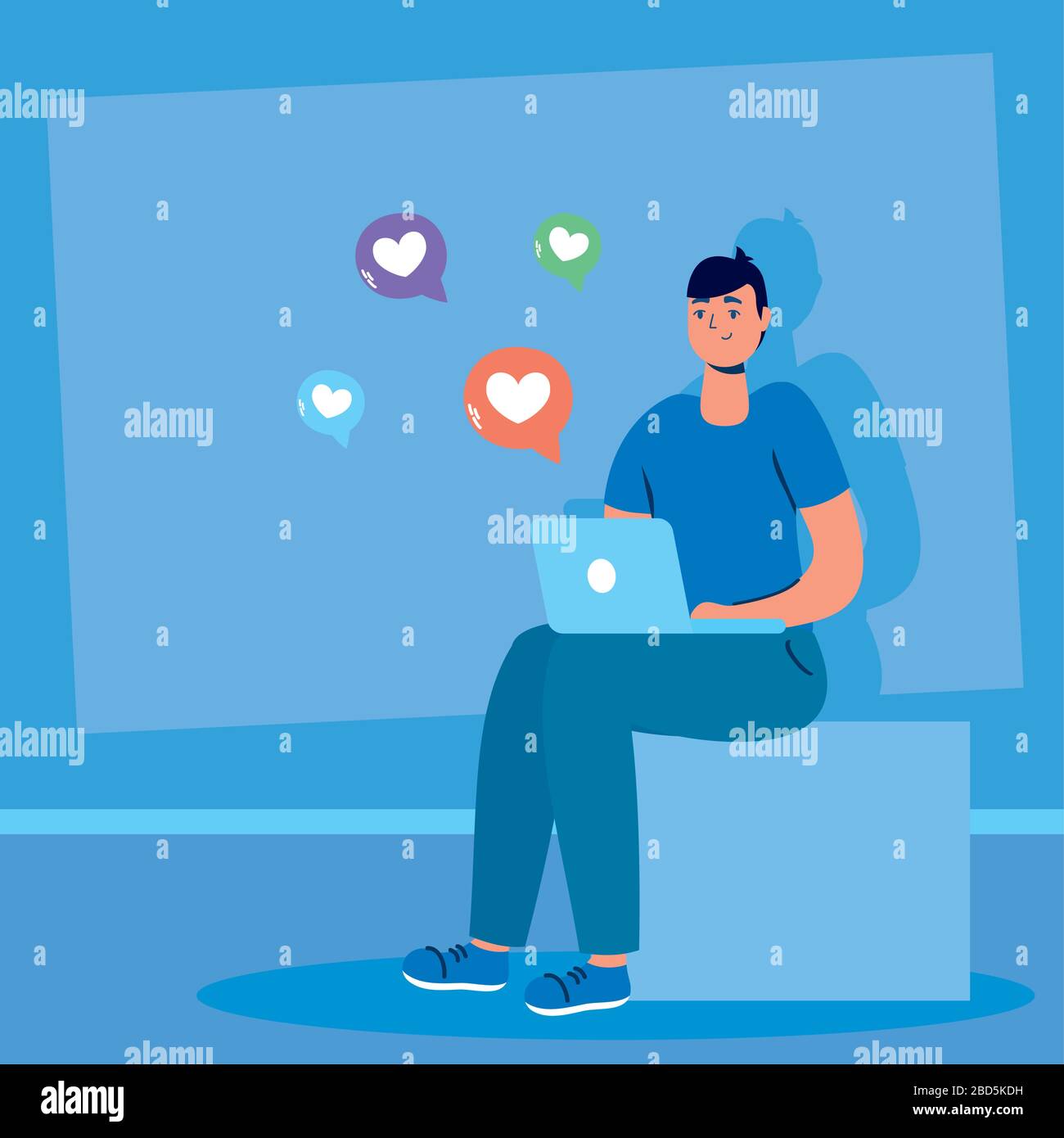 homme utilisant la technologie des réseaux sociaux d'ordinateur portable Illustration de Vecteur