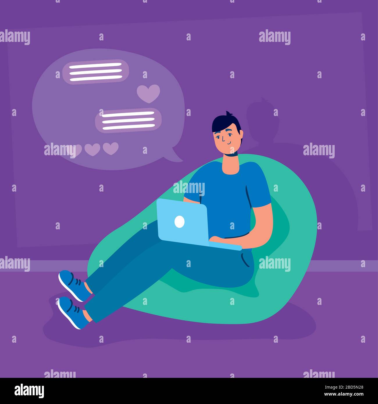 homme utilisant la technologie des réseaux sociaux d'ordinateur portable Illustration de Vecteur