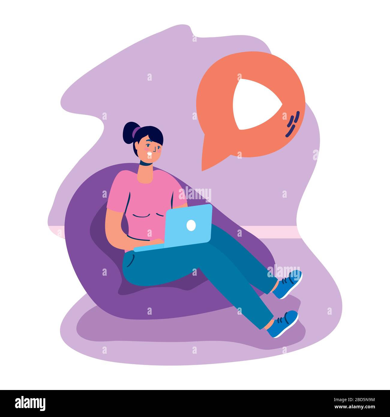 femme utilisant la technologie des réseaux sociaux portables Illustration de Vecteur