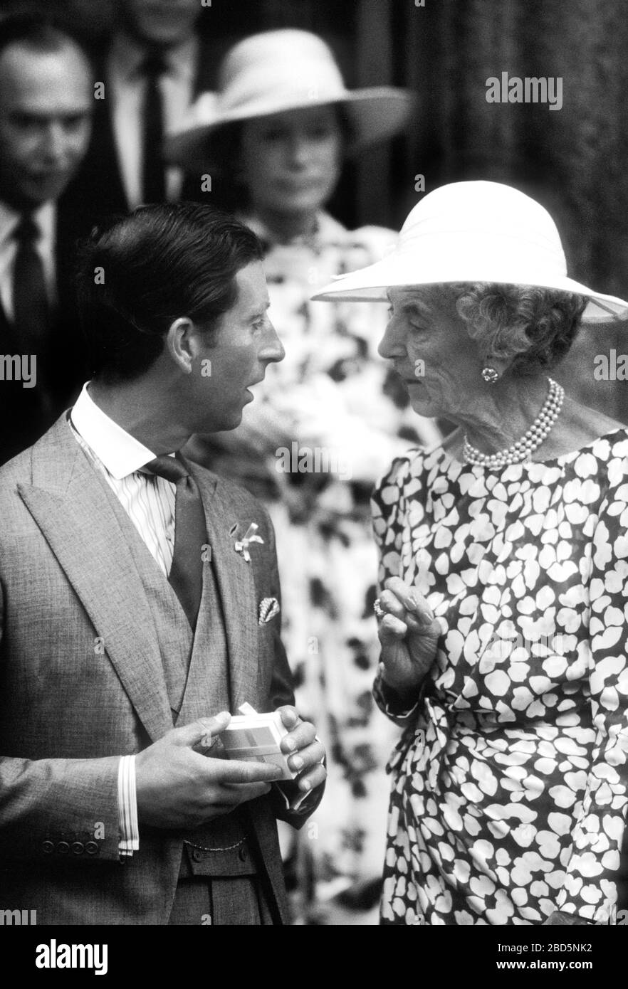 HRH Prince of Wales, Prince Charles et Ingrid de Suède au baptême de la princesse Theodora, Londres Angleterre juin 1983 Banque D'Images