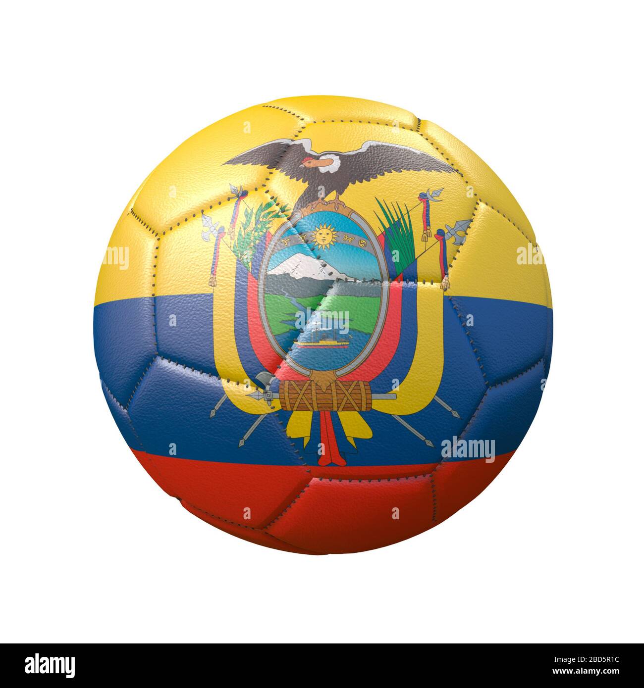 Ballon de football dans des couleurs de drapeau isolées sur fond blanc. Équateur. Image 3D Banque D'Images