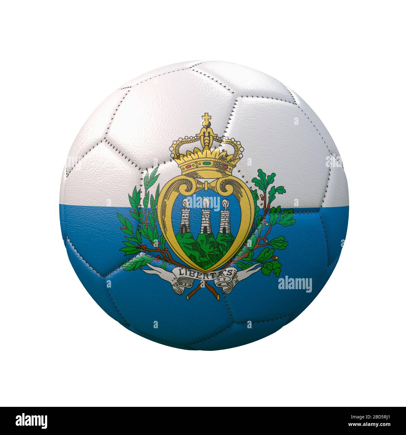 Ballon de football dans des couleurs de drapeau isolées sur fond blanc. Saint-Marin. Image 3D Banque D'Images
