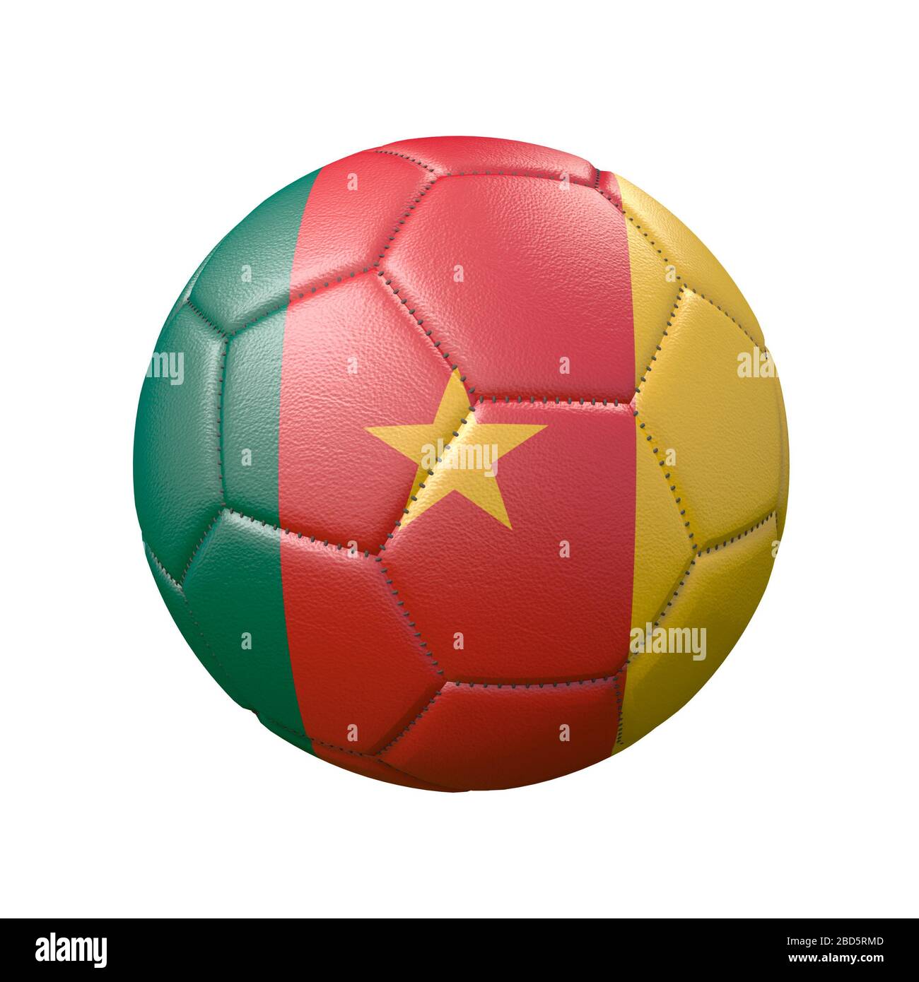 Ballon de football dans des couleurs de drapeau isolées sur fond blanc. Cameroun. Image 3D Banque D'Images